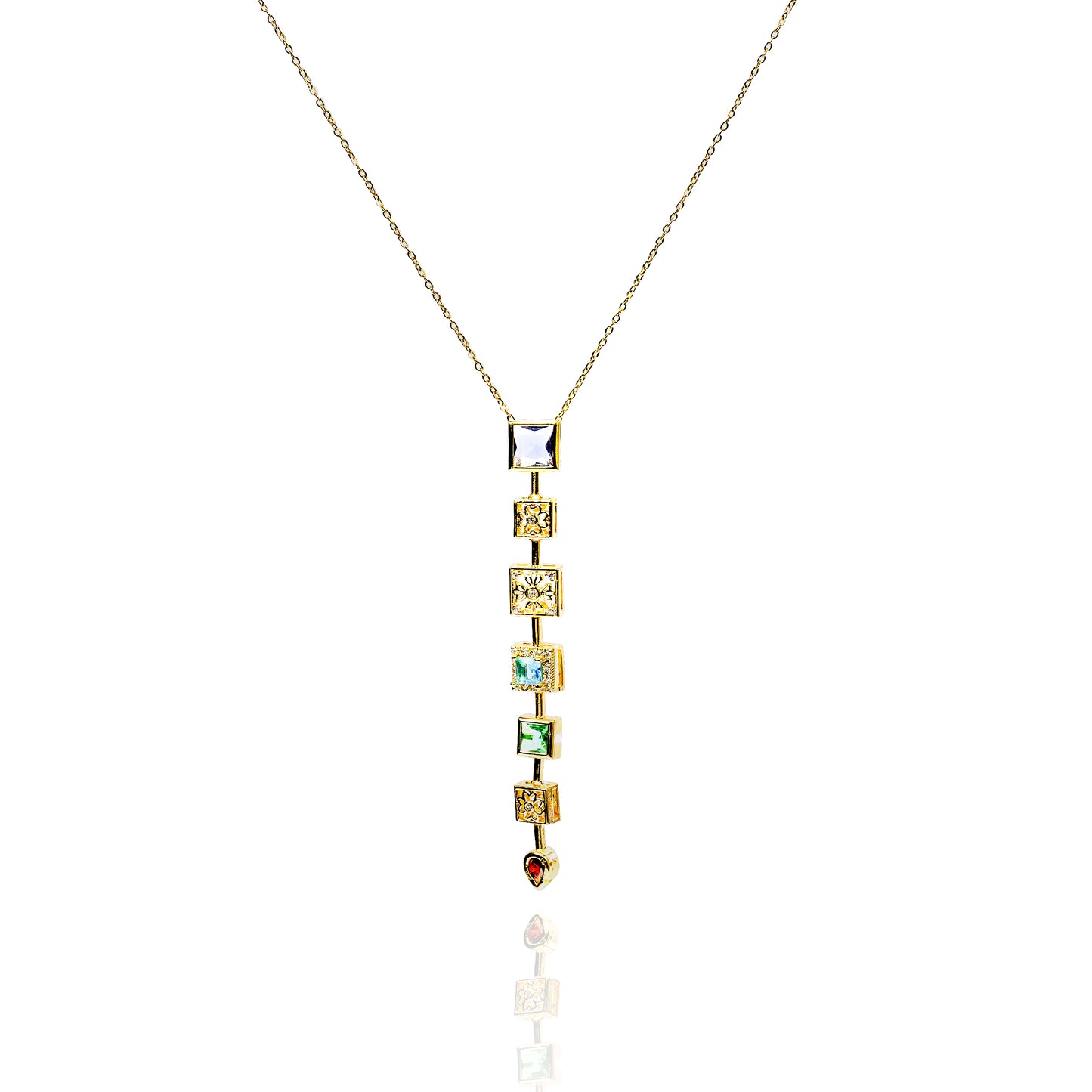 Aanura Linear Square Drop Statement Necklace