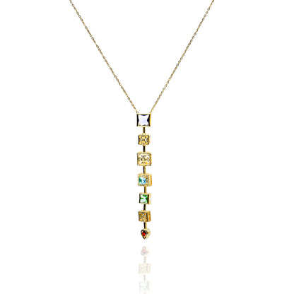 Aanura Linear Square Drop Statement Necklace