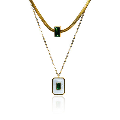 Aanura Emerald Square Dual-Layer Necklace
