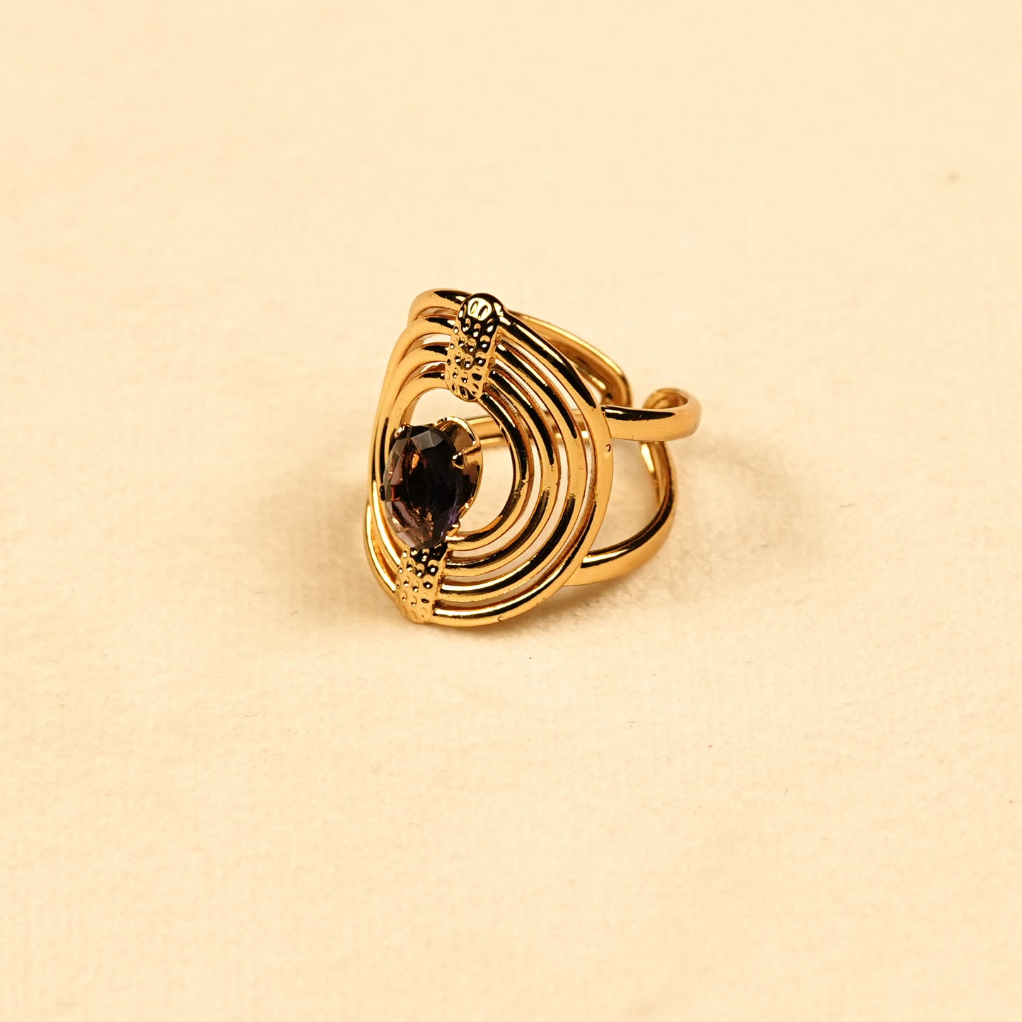 Aanura Gold Plated Abstract Stone Adjustable Ring