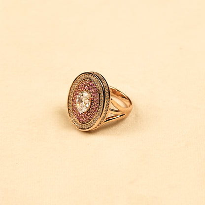 Aanura Gold Tone Oval Crystal Halo Ring