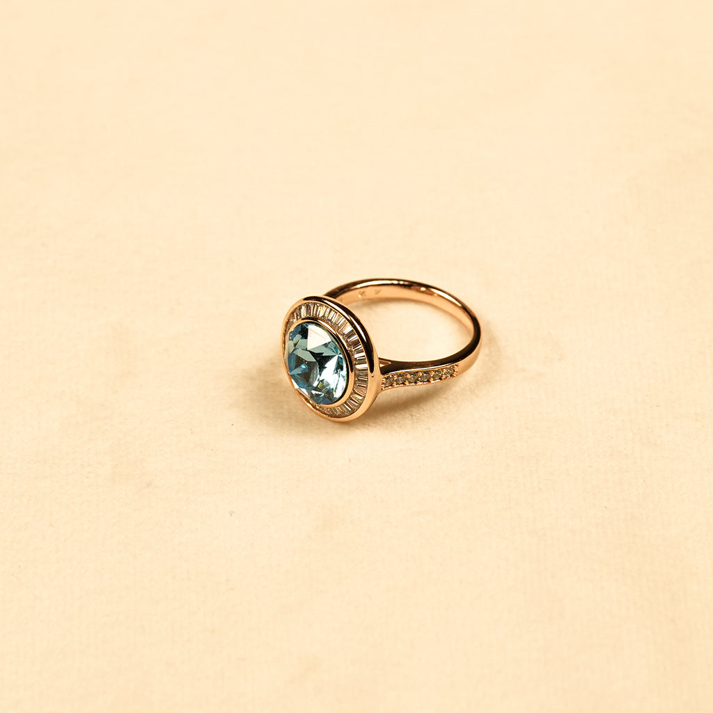 Aanura Gold Plated Blue Crystal Ring for Women