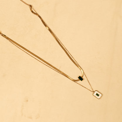 Aanura Emerald Square Dual-Layer Necklace