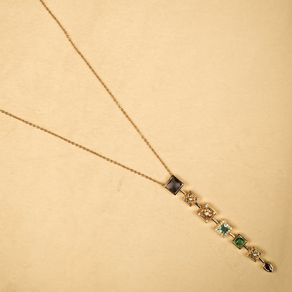 Aanura Linear Square Drop Statement Necklace