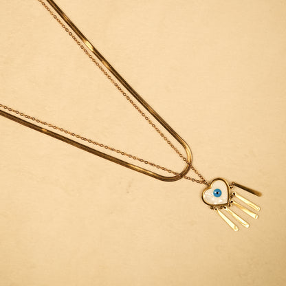 Aanura Evil Eye Heart Layered Pendant Necklace