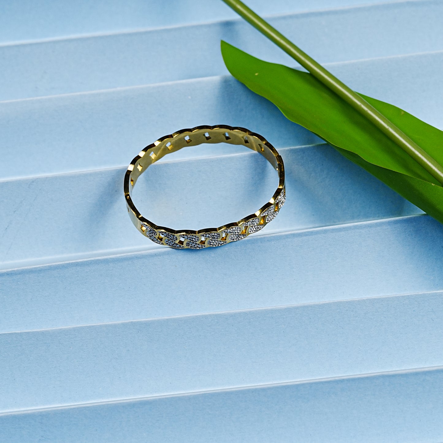 Aanura Crystal Link Gold Plated Bangle Bracelet