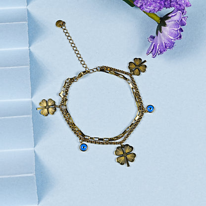 Aanura Clover Charm Adjustable Gold Bracelet