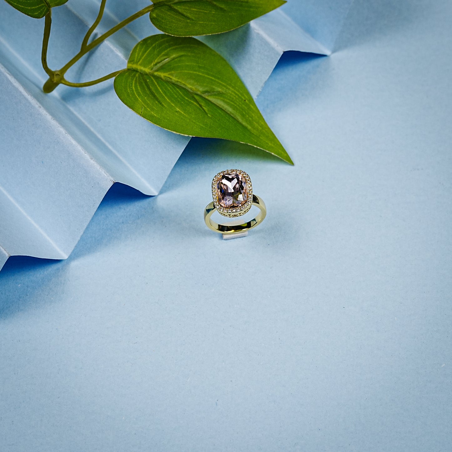 Aanura Pink Shield-Cut Crystal Statement Ring