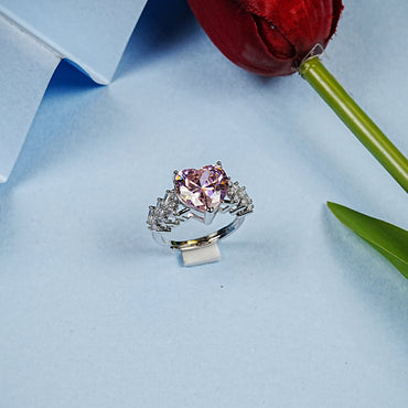 Aanura Pink Crystal Silver Tone Adjustable Ring