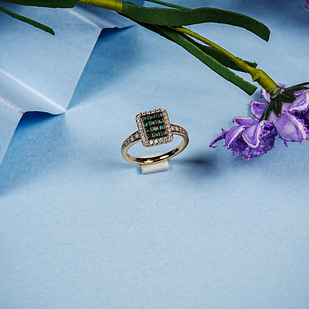 Aanura Gold Plated Square Stone Ring for Women