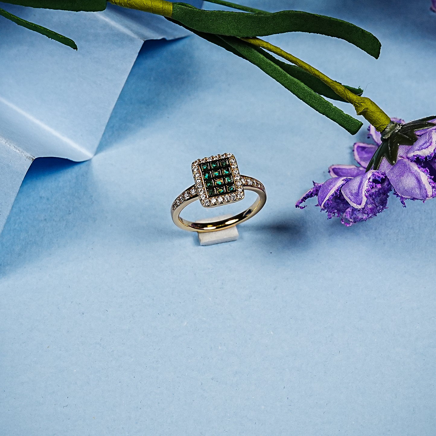 Aanura Gold Plated Square Stone Ring for Women