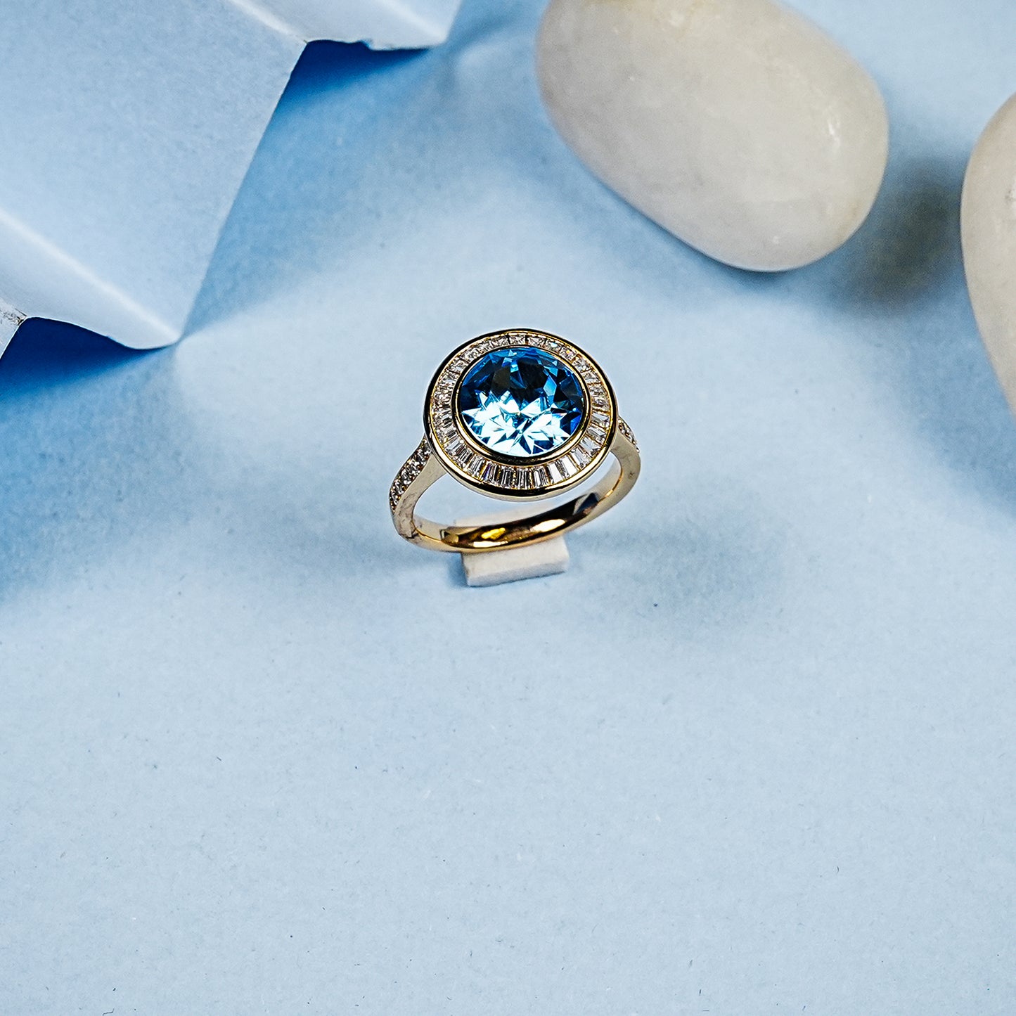 Aanura Gold Plated Blue Crystal Ring for Women