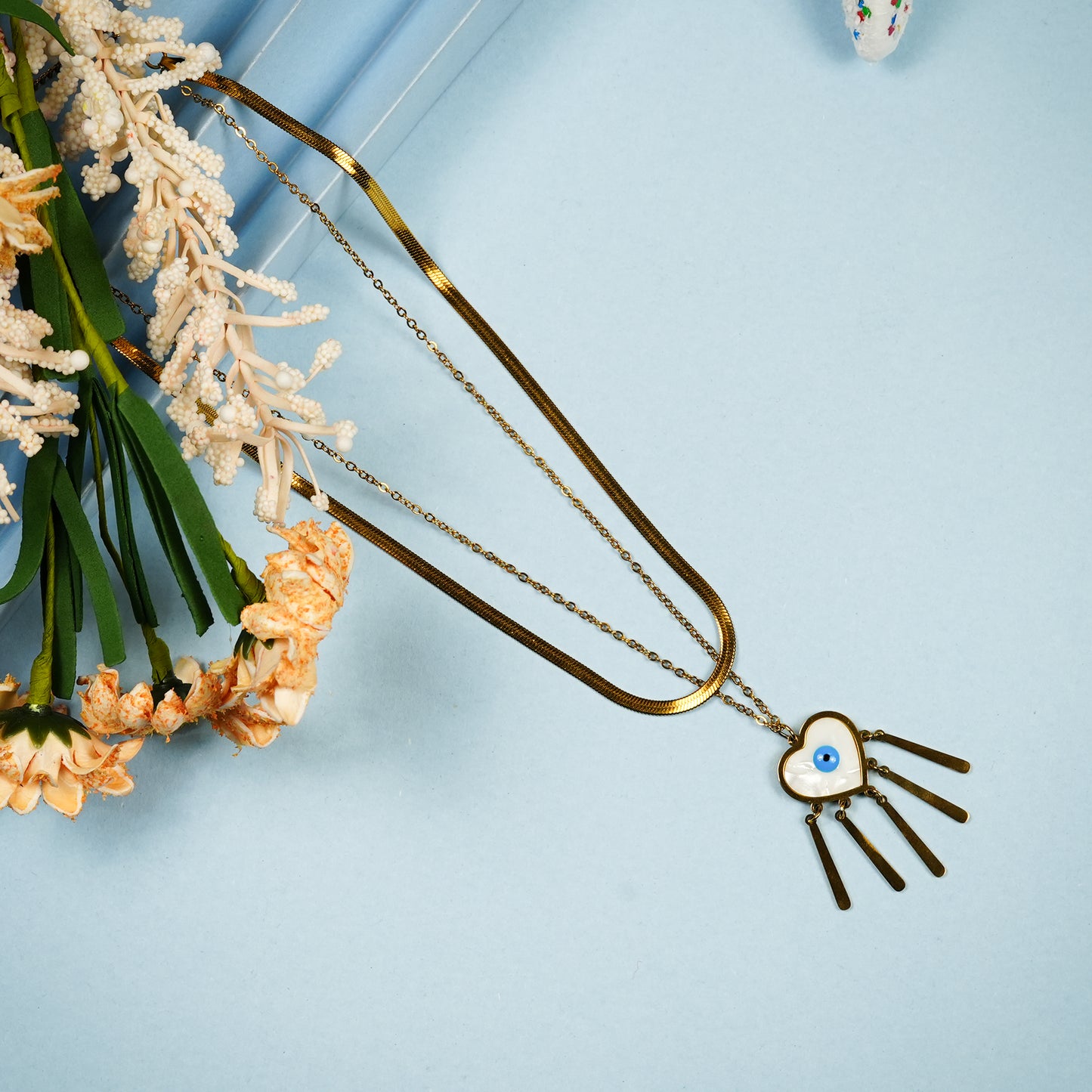 Aanura Evil Eye Heart Layered Pendant Necklace