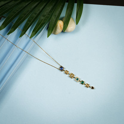 Aanura Linear Square Drop Statement Necklace