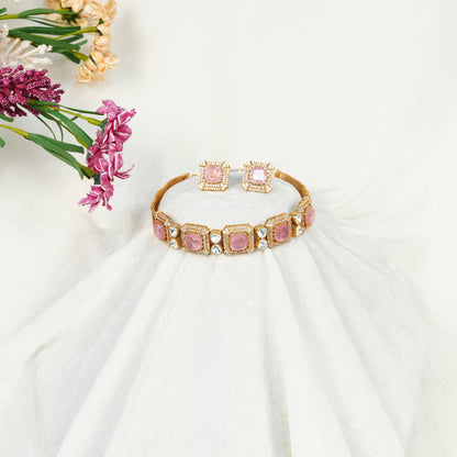 Aanura Green Square-Cut Stone Choker Necklace Set