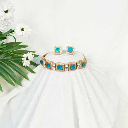 Aanura Green Square-Cut Stone Choker Necklace Set