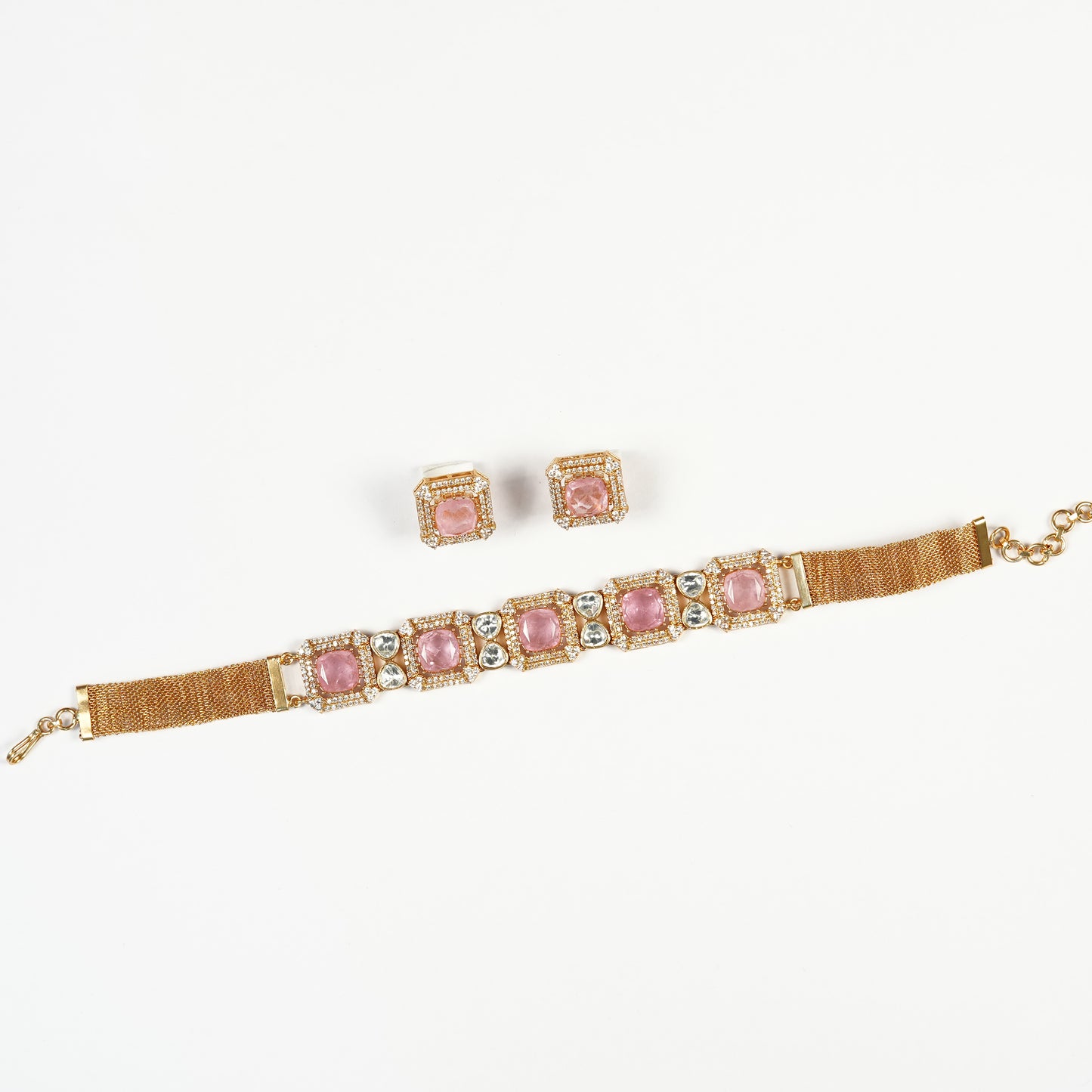 Aanura Green Square-Cut Stone Choker Necklace Set