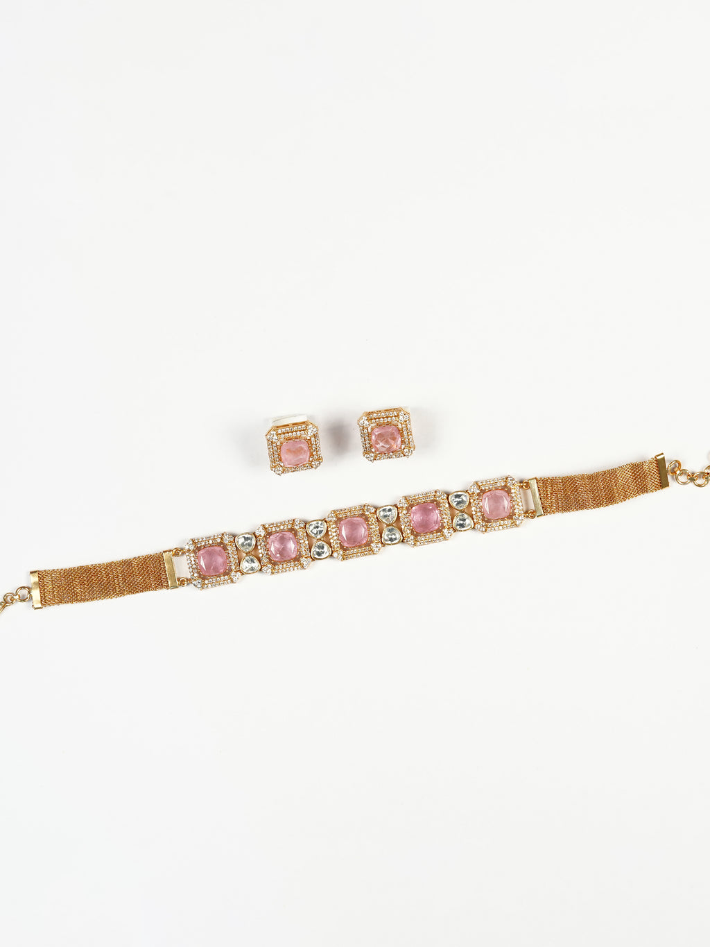 Aanura Green Square-Cut Stone Choker Necklace Set