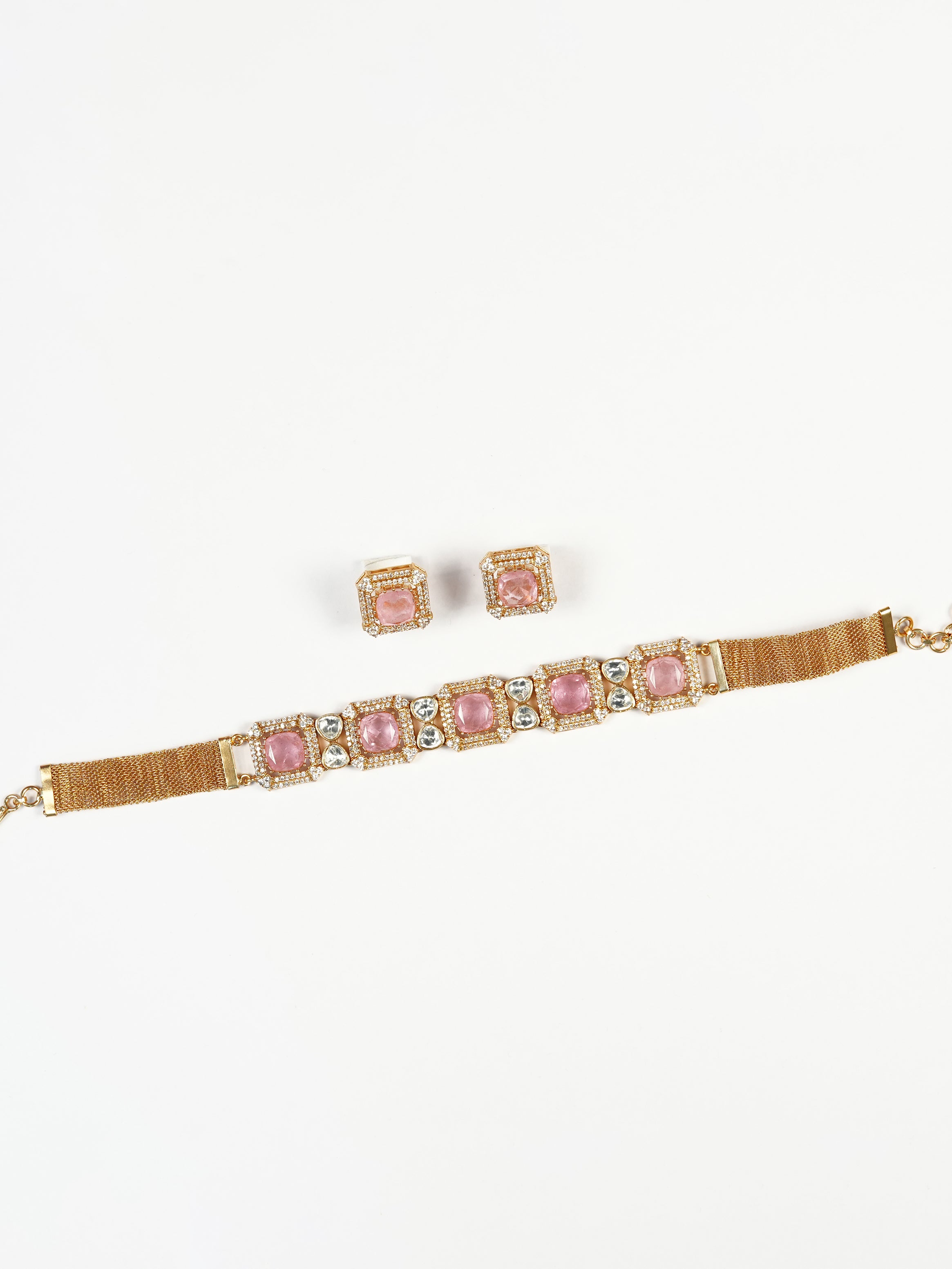 Aanura Green Square-Cut Stone Choker Necklace Set