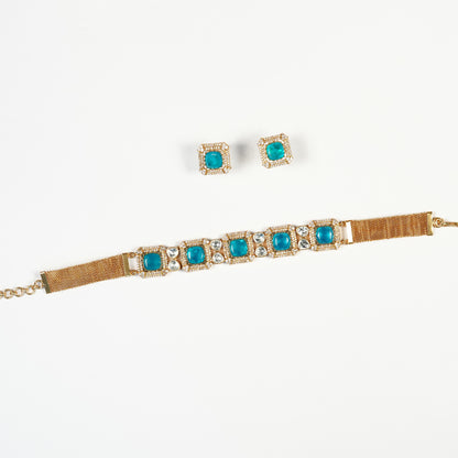 Aanura Green Square-Cut Stone Choker Necklace Set