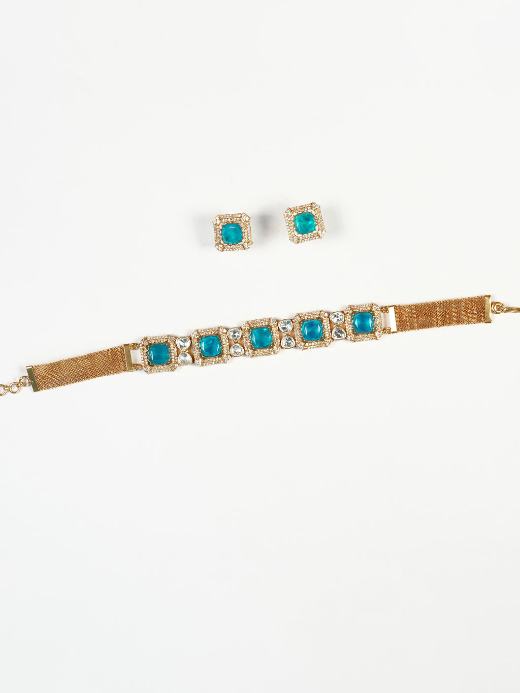 Aanura Green Square-Cut Stone Choker Necklace Set