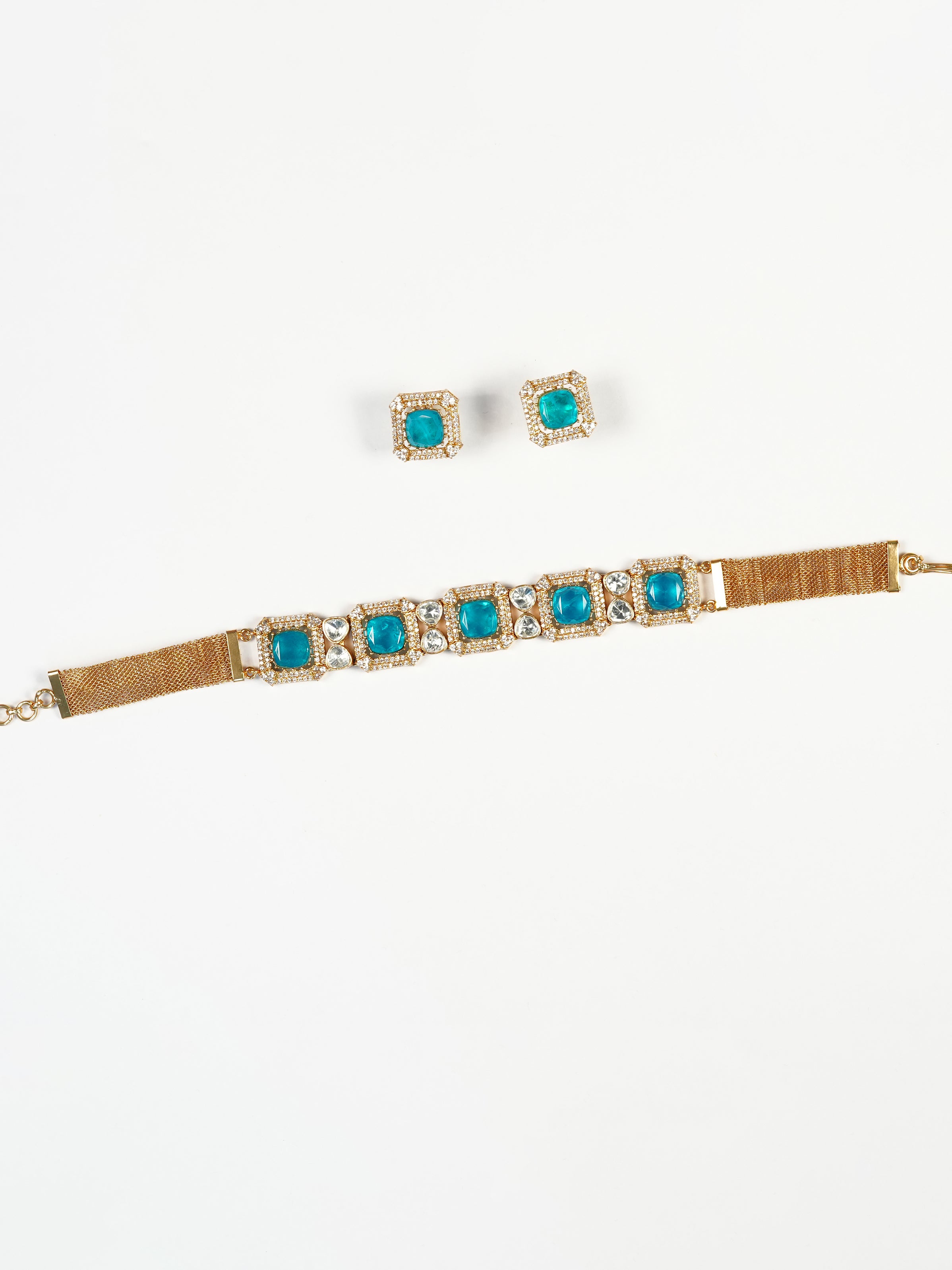 Aanura Green Square-Cut Stone Choker Necklace Set