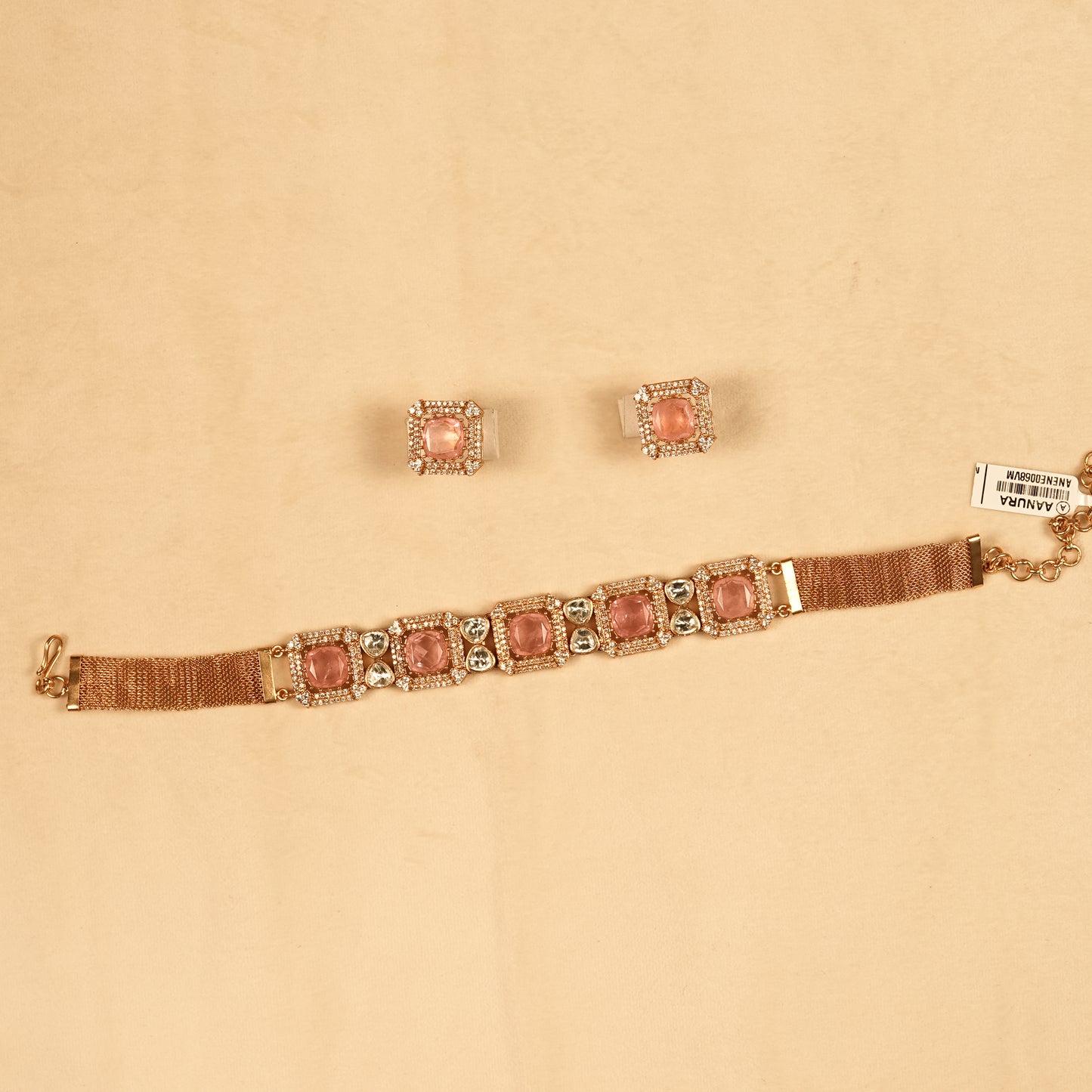 Aanura Green Square-Cut Stone Choker Necklace Set