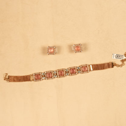 Aanura Green Square-Cut Stone Choker Necklace Set