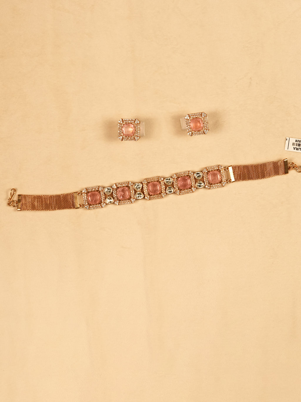 Aanura Green Square-Cut Stone Choker Necklace Set