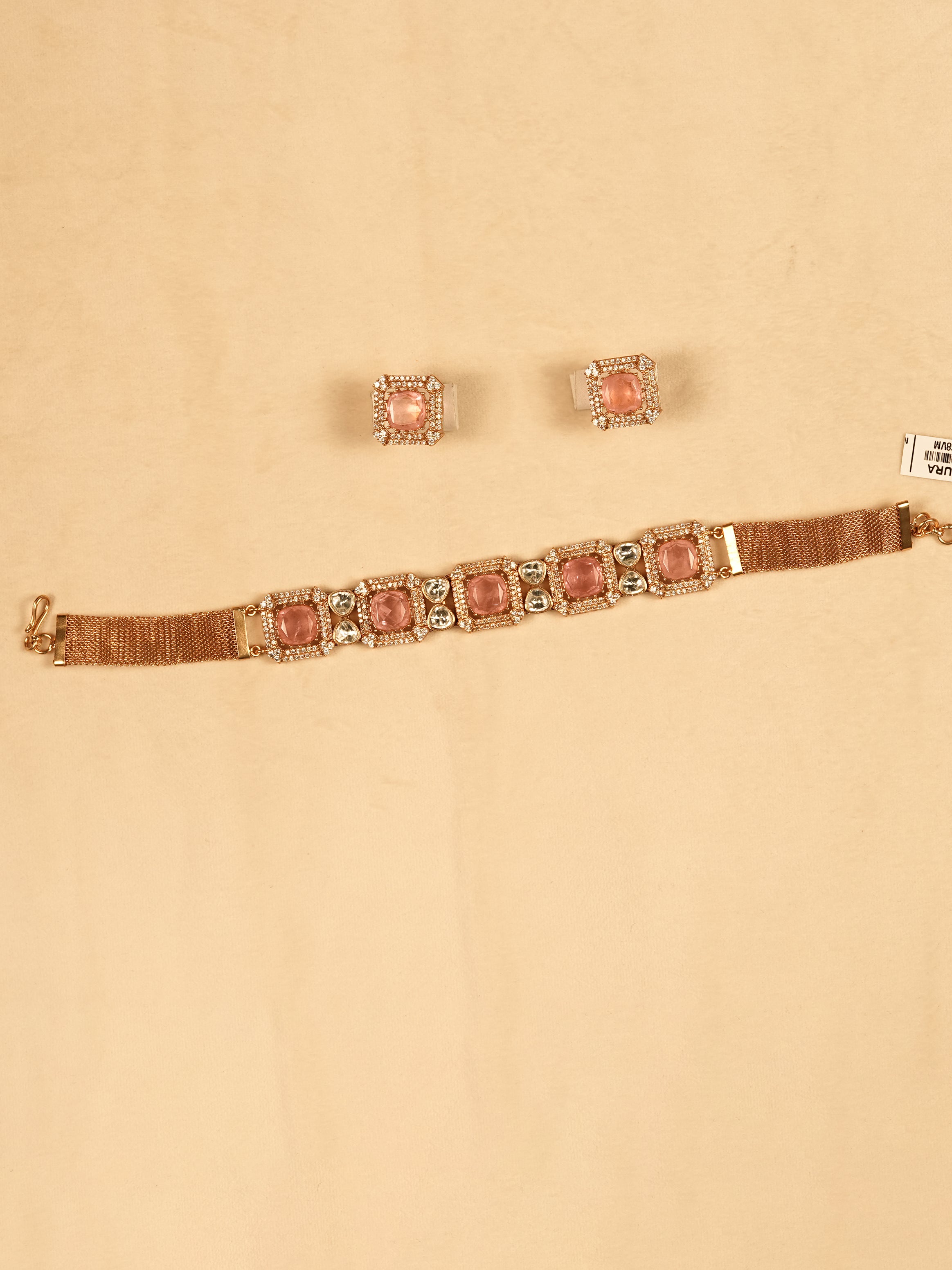Aanura Green Square-Cut Stone Choker Necklace Set