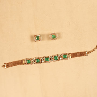 Aanura Green Square-Cut Stone Choker Necklace Set