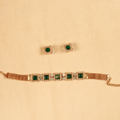 Aanura Green Square-Cut Stone Choker Necklace Set