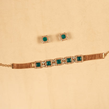 Aanura Green Square-Cut Stone Choker Necklace Set