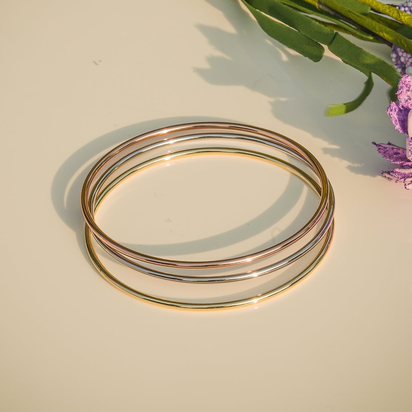 Aanura Trio Tone Minimal Slip-On Bracelet Set