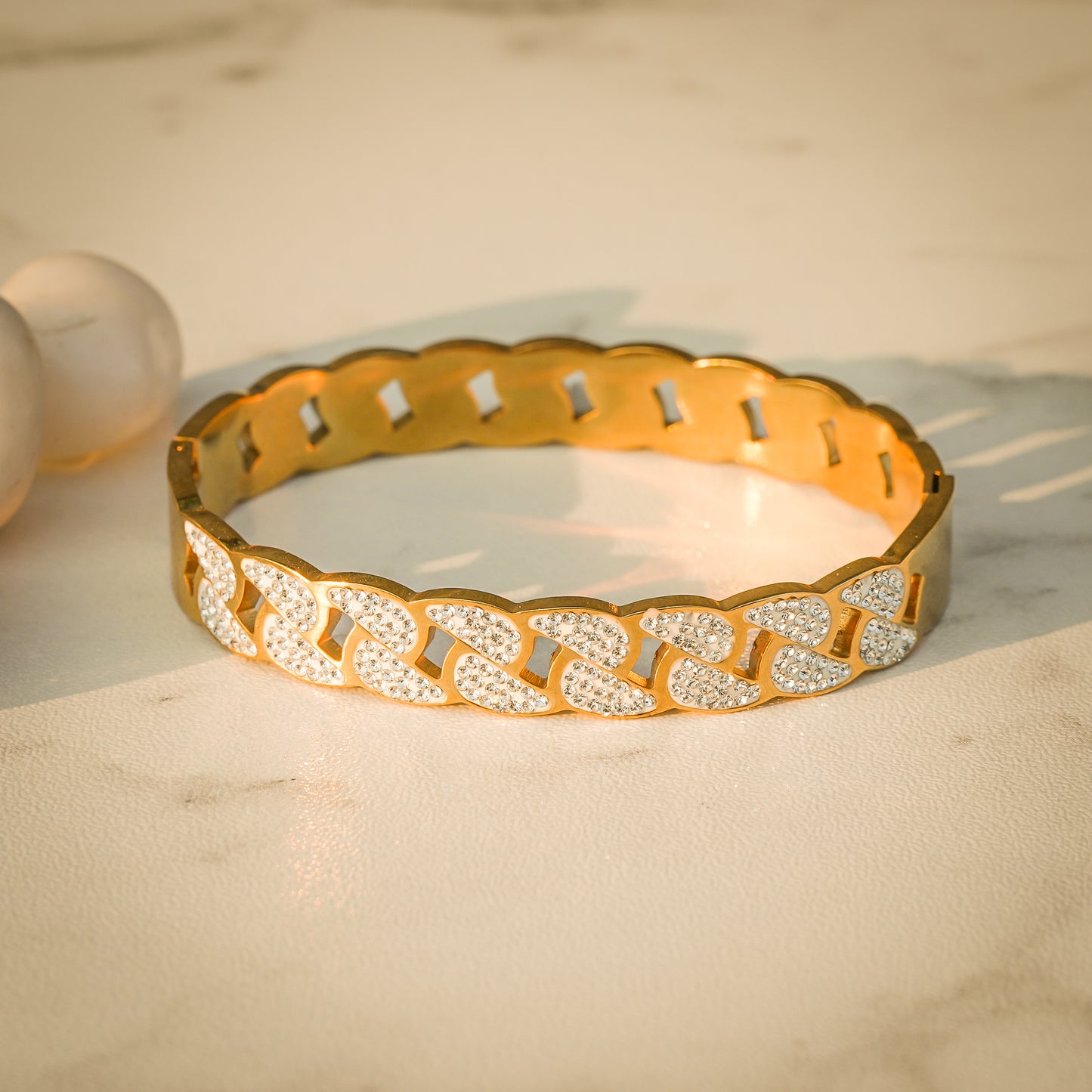 Aanura Crystal Link Gold Plated Bangle Bracelet