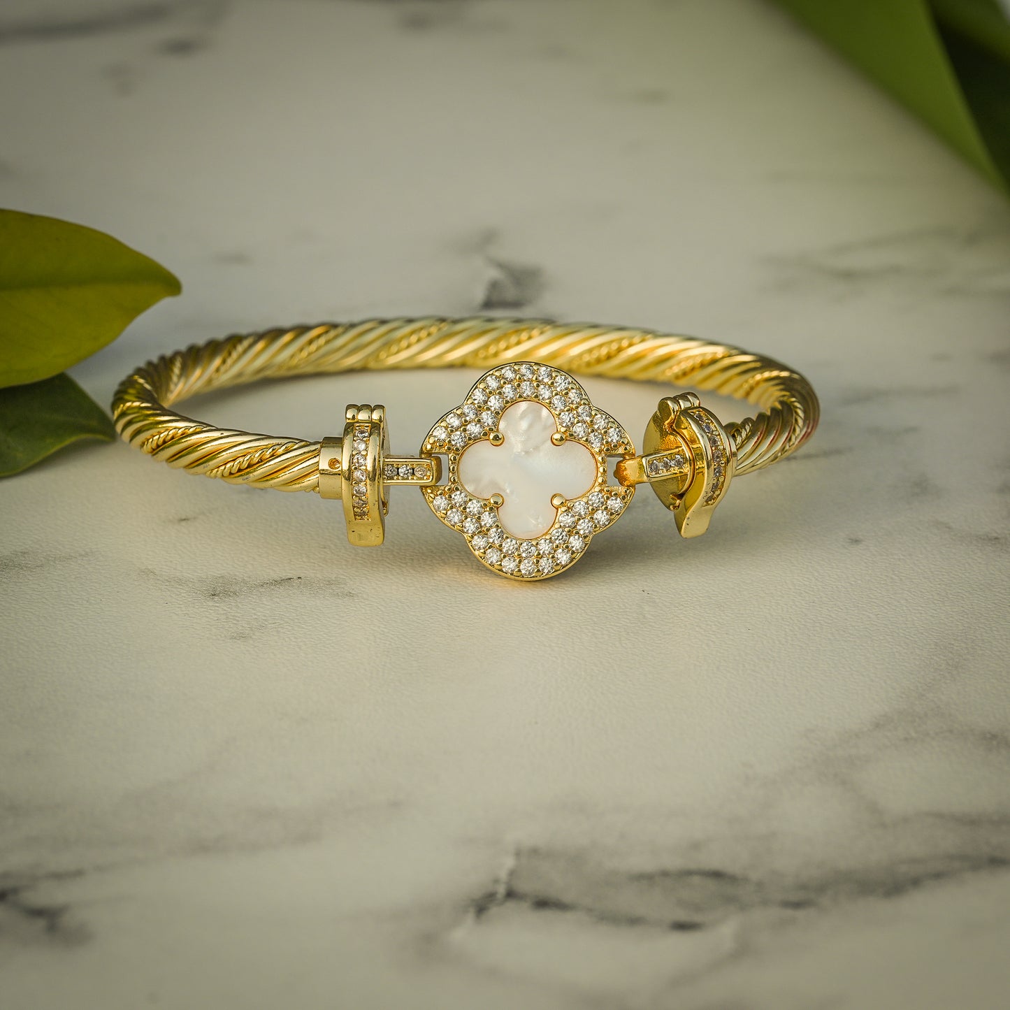 Aanura Luxe Clover Lock Statement Bracelet