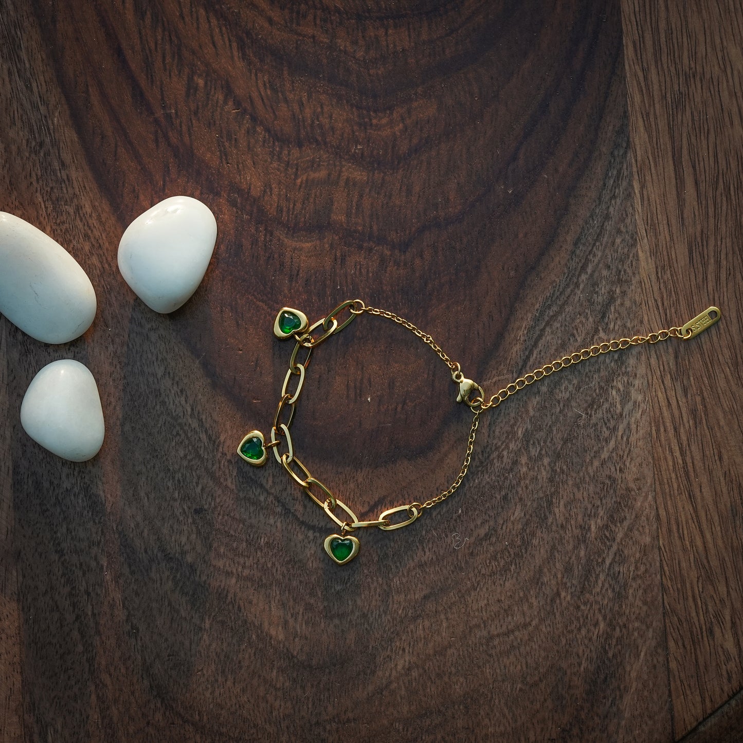 Aanura Triple Heart Charm Gold Plated Bracelet