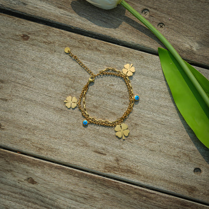 Aanura Clover Charm Adjustable Gold Bracelet