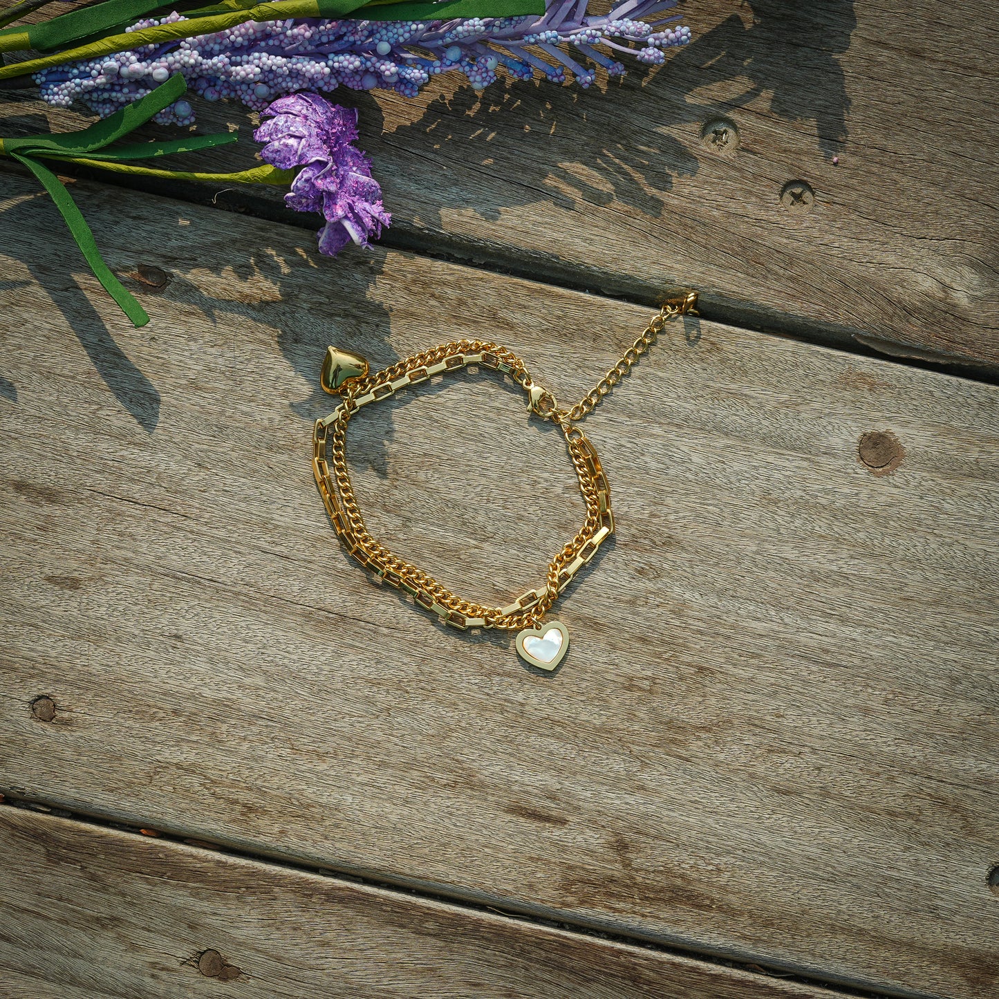 Aanura Heart Charm Gold Plated Chain Bracelet