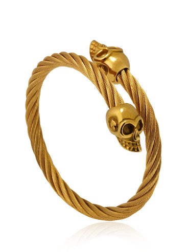 Aanura Gold Stainless Steel Skull Cuff Bracelet For Men