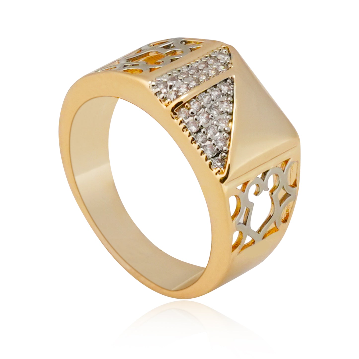 Aanura Gold-Plated Crystal Panel Ring For Men's