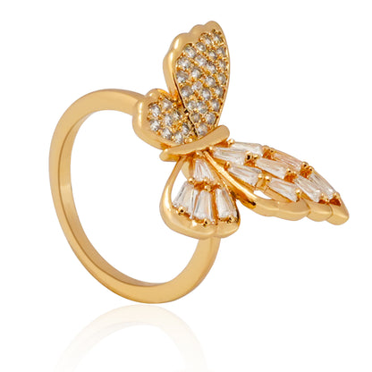 Aanura Gold Butterfly Crystal Embellished Statement Ring