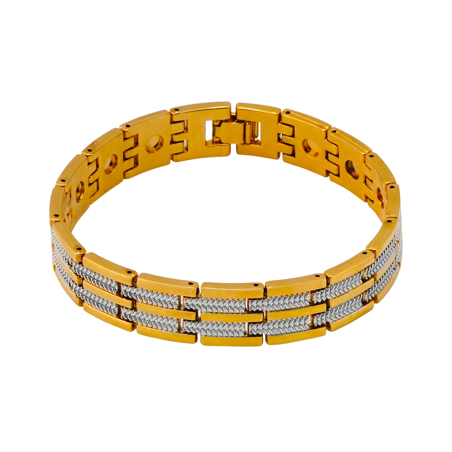 Aanura Gold Stainless Steel Textured Bracelet For Men