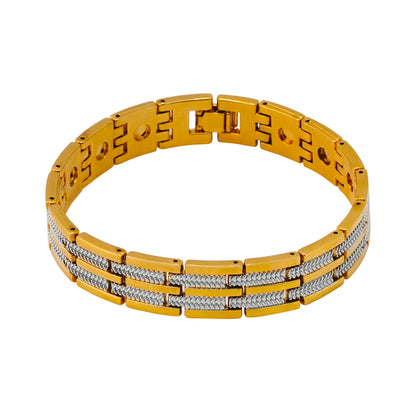 Aanura Gold Stainless Steel Textured Bracelet For Men