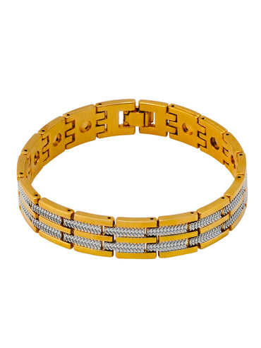Aanura Gold Stainless Steel Textured Bracelet For Men