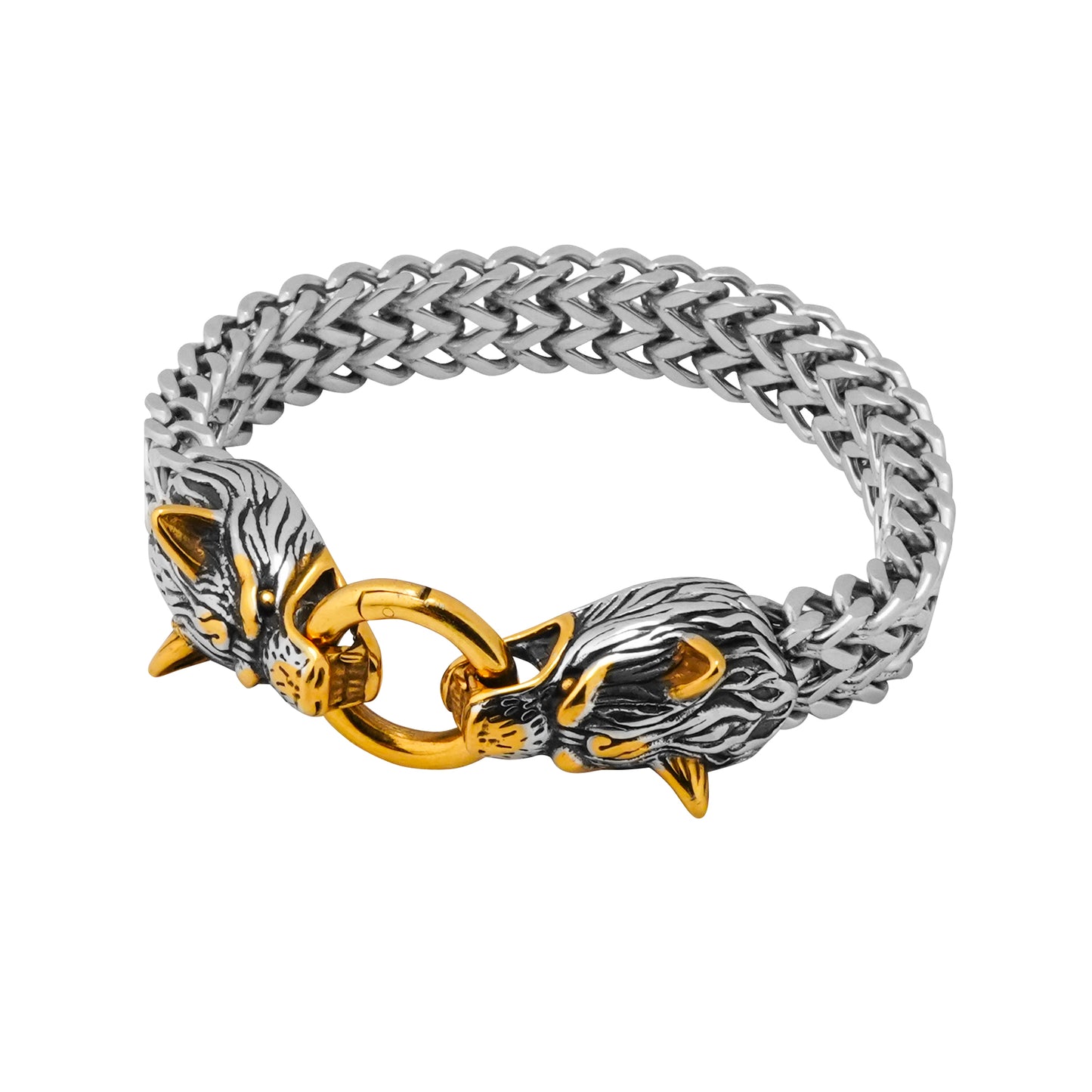Aanura Dual-Tone Wolf Head Bracelet For Men's