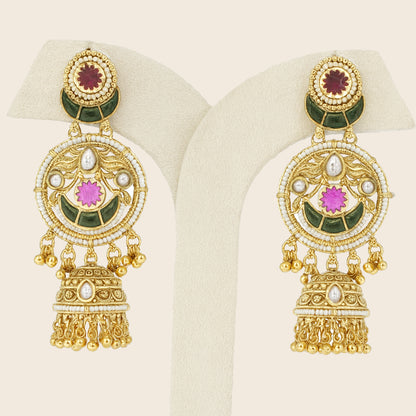 Aanura Gold-Plated Green Ruby Long Earrings