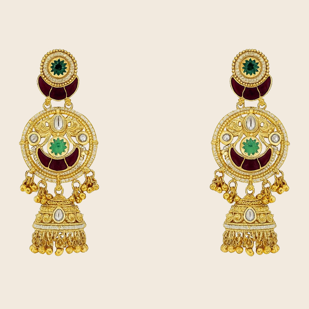 Aanura Gold-Plated Green Ruby Long Earrings