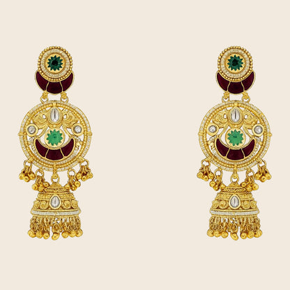 Aanura Gold-Plated Green Ruby Long Earrings