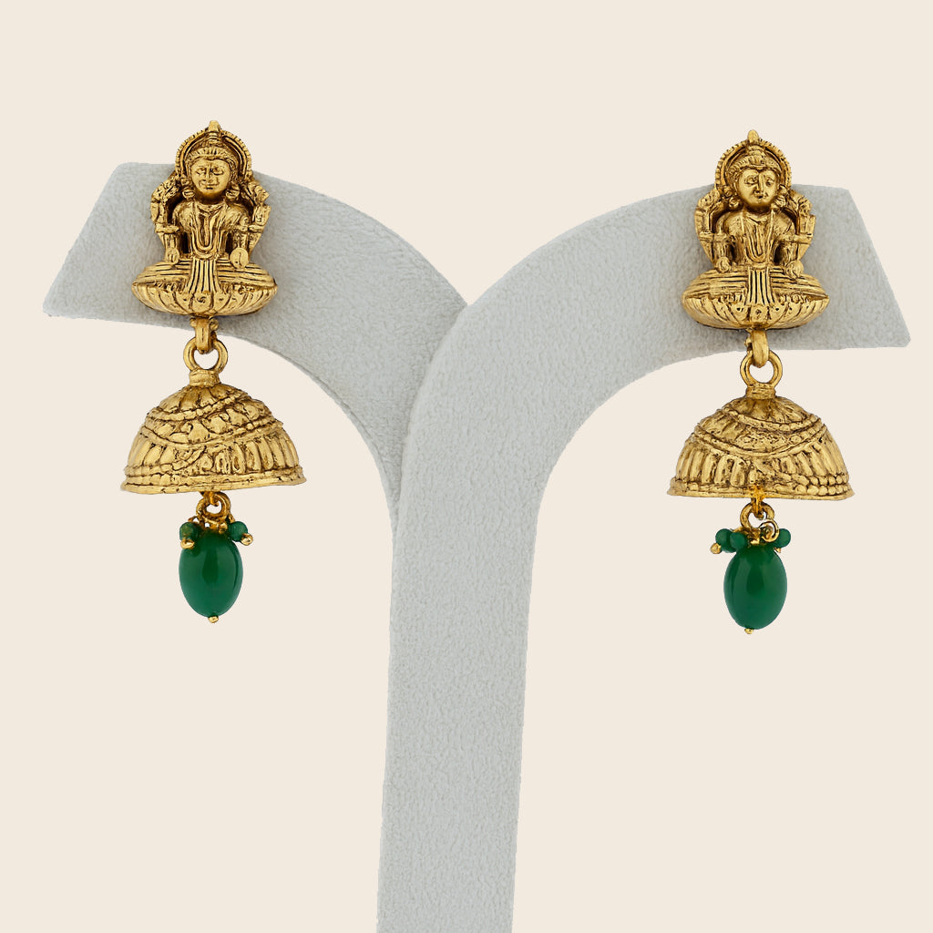 Aanura Temple Earrings with Red Stone Drop